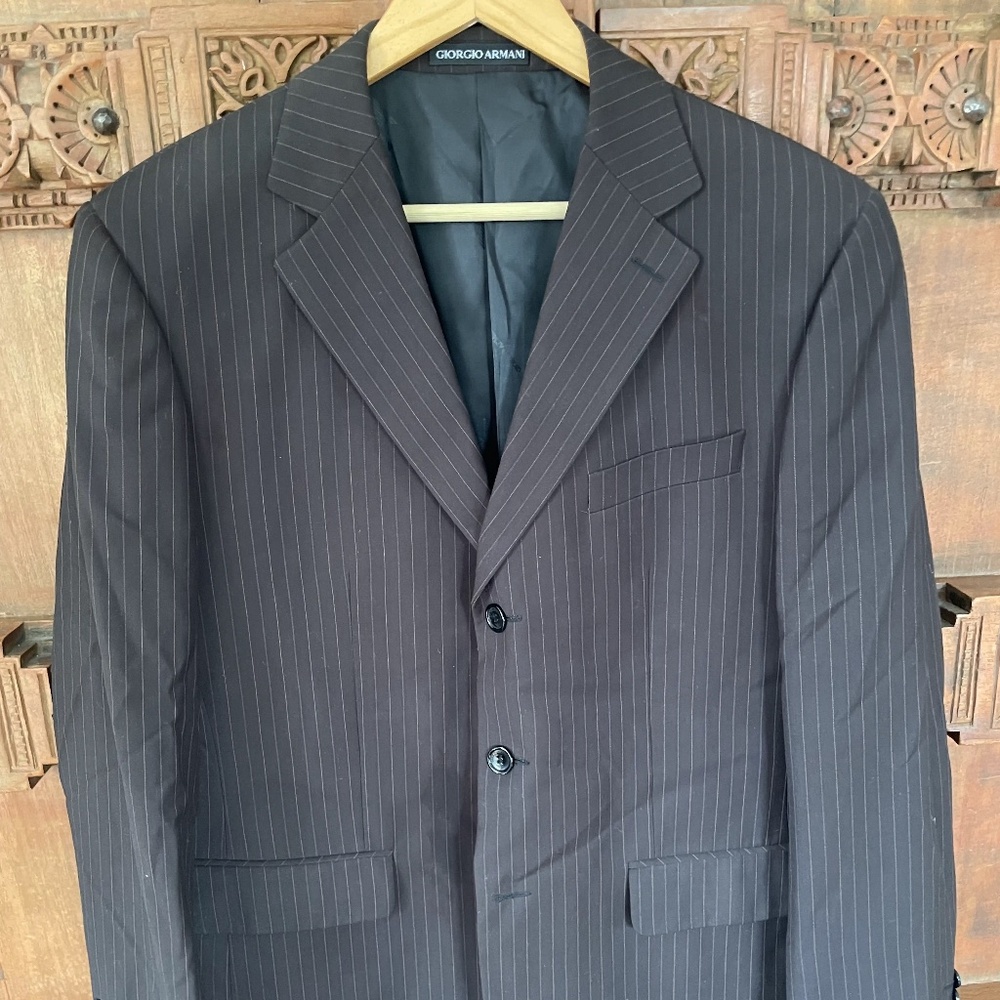 Giorgio Armani brown pinstripe suit